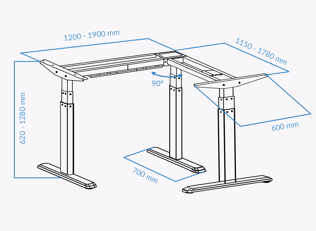 UVI Sit stand corner desk Measurements